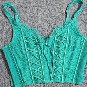 Victoria's Secret Teal Lace Up Corset Top Size Small